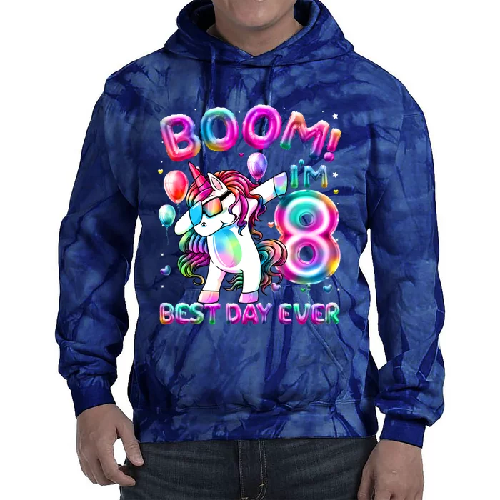 8 Years Old Dabbing Unicorn Gifts 8th Birthday Party Tie Dye Hoodie