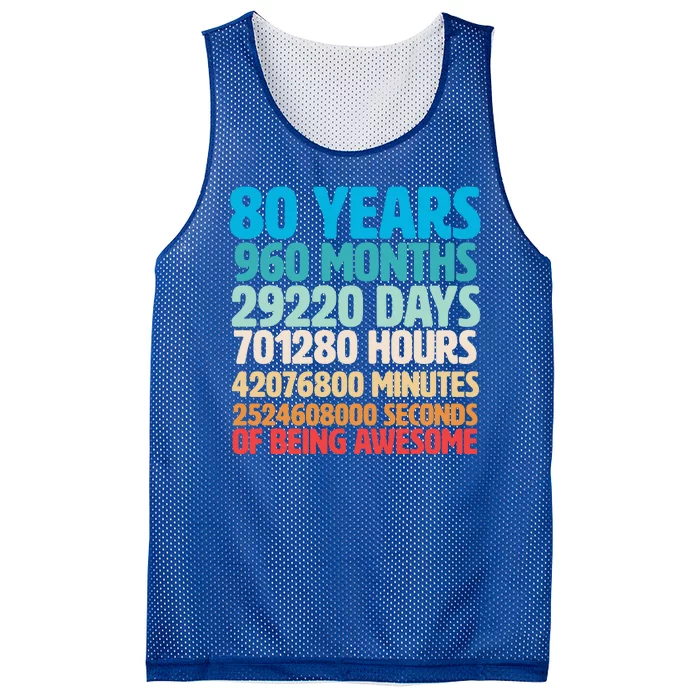 80 Years Of Being Awesome 80th Birthday Time Breakdown Mesh Reversible Basketball Jersey Tank