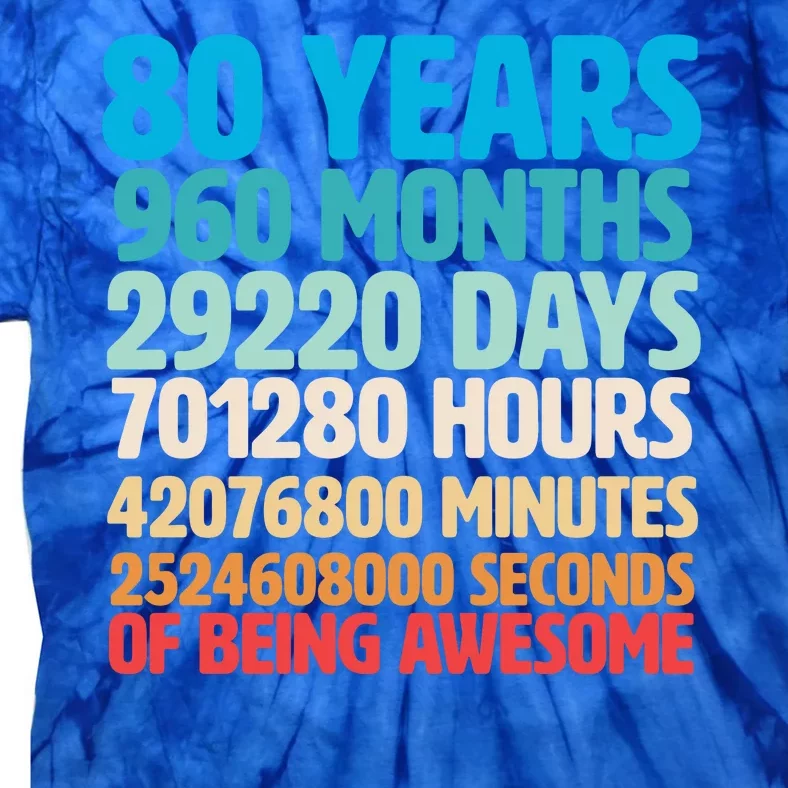 80 Years Of Being Awesome 80th Birthday Time Breakdown Tie-Dye T-Shirt