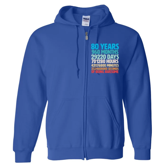 80 Years Of Being Awesome 80th Birthday Time Breakdown Full Zip Hoodie