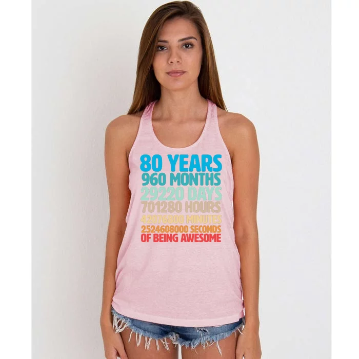 80 Years Of Being Awesome 80th Birthday Time Breakdown Women's Knotted Racerback Tank