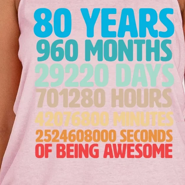 80 Years Of Being Awesome 80th Birthday Time Breakdown Women's Knotted Racerback Tank