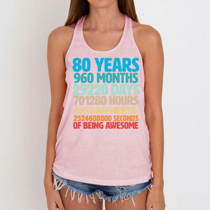 80 Years Of Being Awesome 80th Birthday Time Breakdown Women's Knotted Racerback Tank