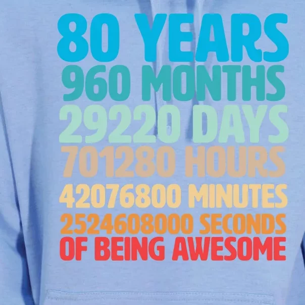 80 Years Of Being Awesome 80th Birthday Time Breakdown Unisex Surf Hoodie