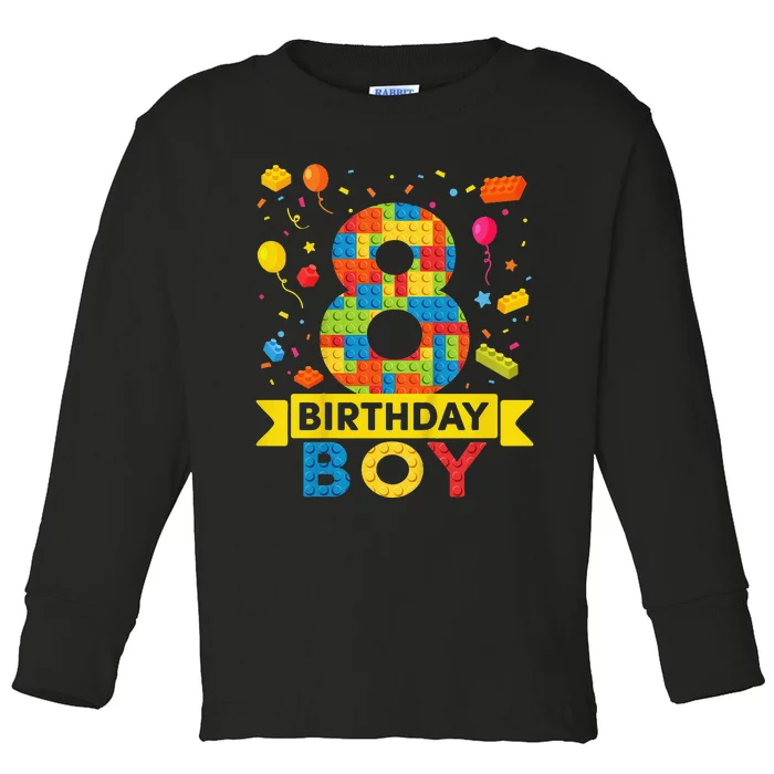 8 Year Old Building Blocks 8th Birthday Toddler Long Sleeve Shirt