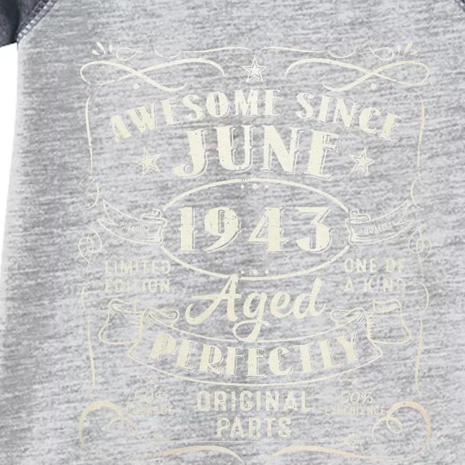 80 Year Old Awesome Since June 1943 80th Birthday (1) Infant Baby Jersey Bodysuit