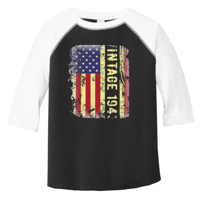 80 Year Old Gifts Vintage 1943 American Flag 80th Birthday Cute Toddler Fine Jersey T-Shirt