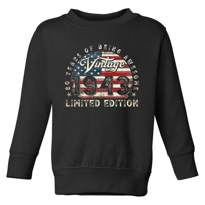 80 Year Old Gifts Vintage 1943 American Flag 80th Birthday Toddler Sweatshirt