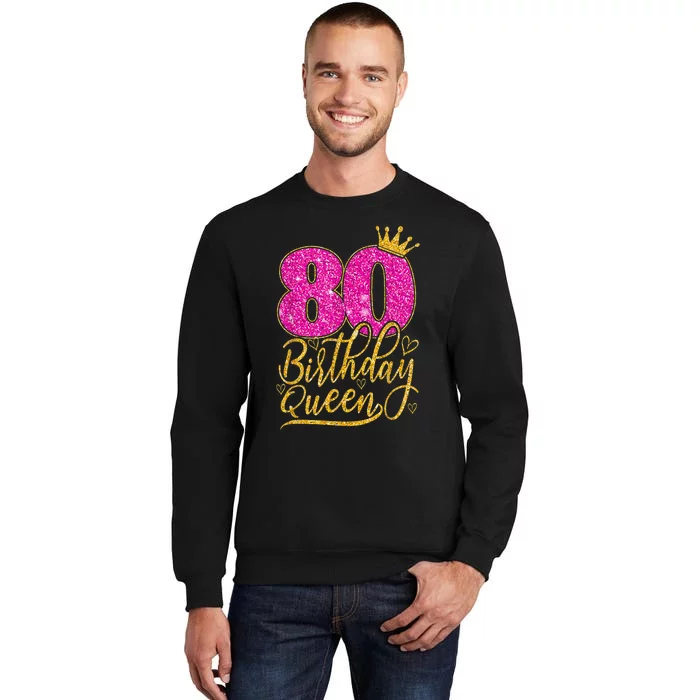 80 Year Old Gifts 80th Birthday Queen Diamond Crown Pink Tall Sweatshirt