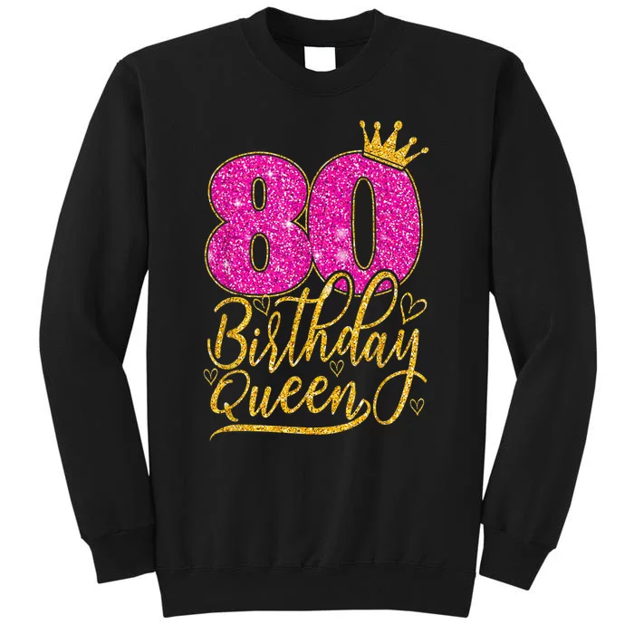 80 Year Old Gifts 80th Birthday Queen Diamond Crown Pink Tall Sweatshirt