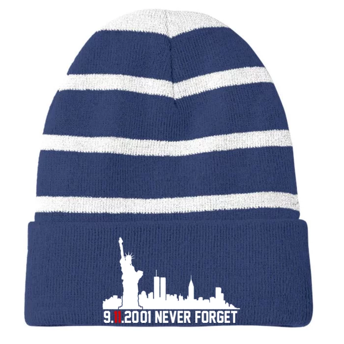 9-11-2001 Never Forget September 11th Striped Beanie with Solid Band