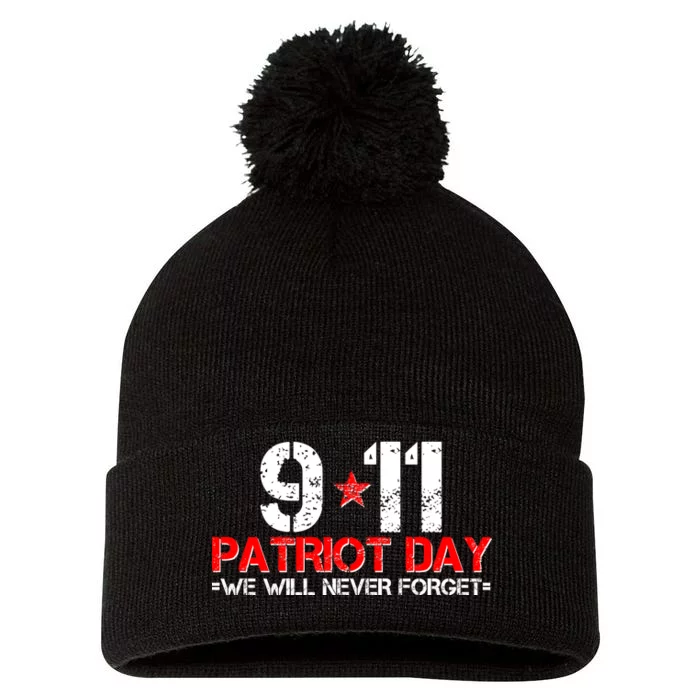 9-11 Patriot Day We Will Never Forget Pom Pom 12in Knit Beanie