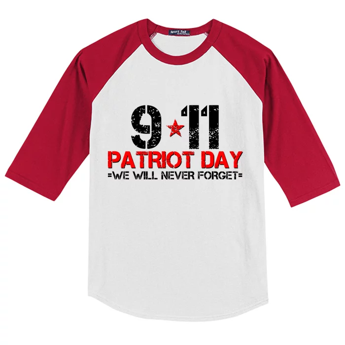 9-11 Patriot Day We Will Never Forget Kids Colorblock Raglan Jersey