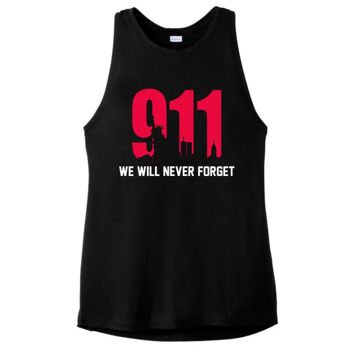 9-11 We Will Never Forget Ladies Tri-Blend Wicking Tank