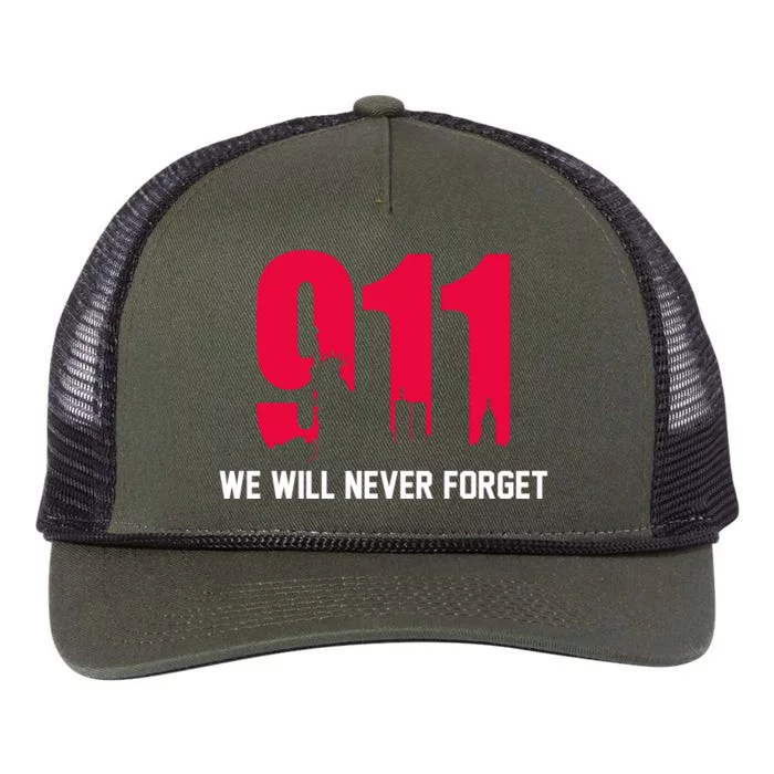 9-11 We Will Never Forget Retro Rope Trucker Hat Cap