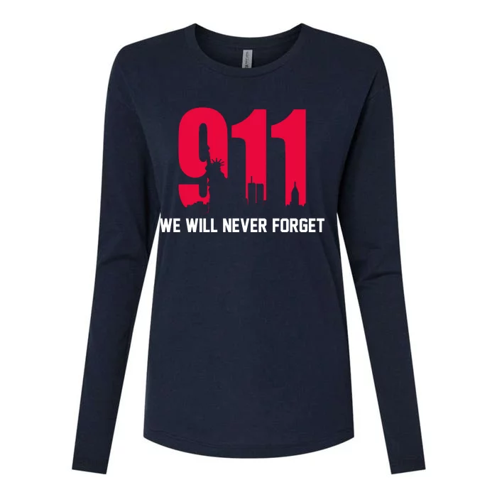 9-11 We Will Never Forget Womens Cotton Relaxed Long Sleeve T-Shirt