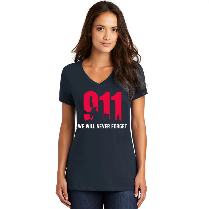 9-11 We Will Never Forget Women's V-Neck T-Shirt