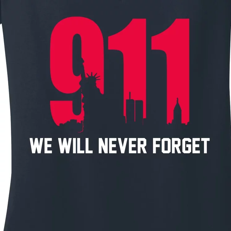 9-11 We Will Never Forget Women's V-Neck T-Shirt