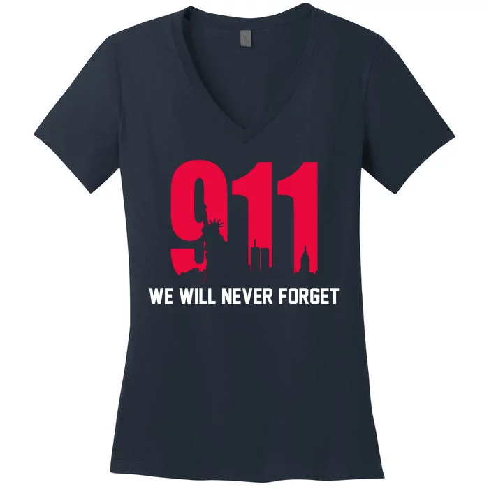 9-11 We Will Never Forget Women's V-Neck T-Shirt