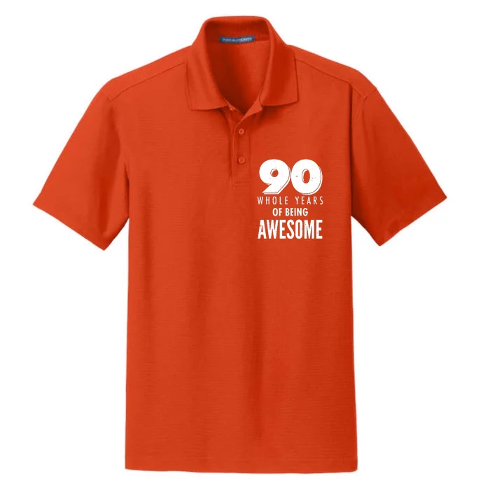 90 Whole Years of Being Awesome Birthday Dry Zone Grid Performance Polo