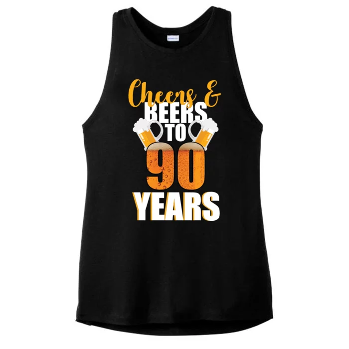 90th Birthday Cheers & Beers To 90 Years Ladies Tri-Blend Wicking Tank