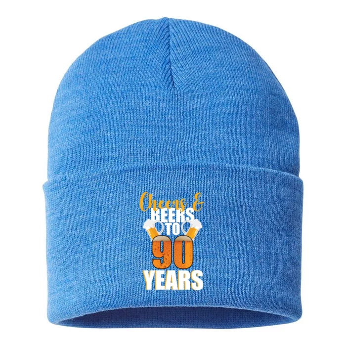 90th Birthday Cheers & Beers To 90 Years Sustainable Knit Beanie