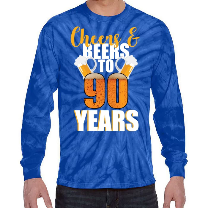 90th Birthday Cheers & Beers To 90 Years Tie-Dye Long Sleeve Shirt