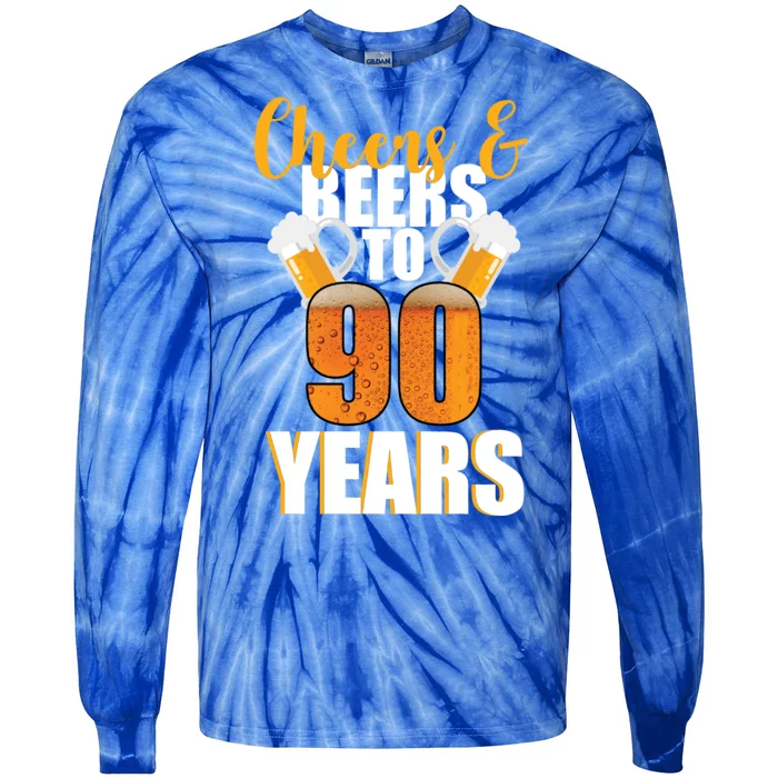 90th Birthday Cheers & Beers To 90 Years Tie-Dye Long Sleeve Shirt