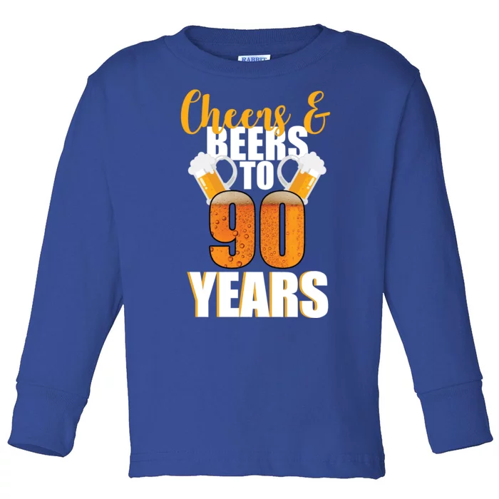 90th Birthday Cheers & Beers To 90 Years Toddler Long Sleeve Shirt