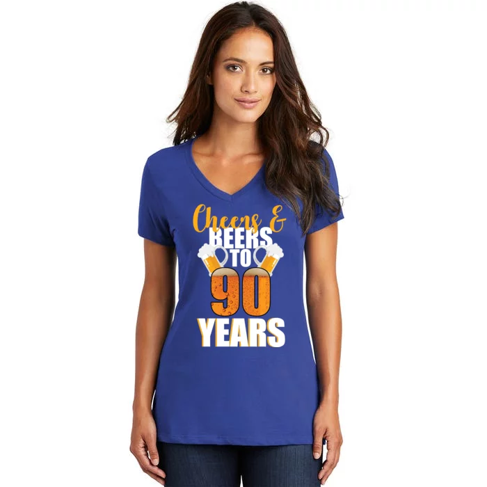 90th Birthday Cheers & Beers To 90 Years Women's V-Neck T-Shirt