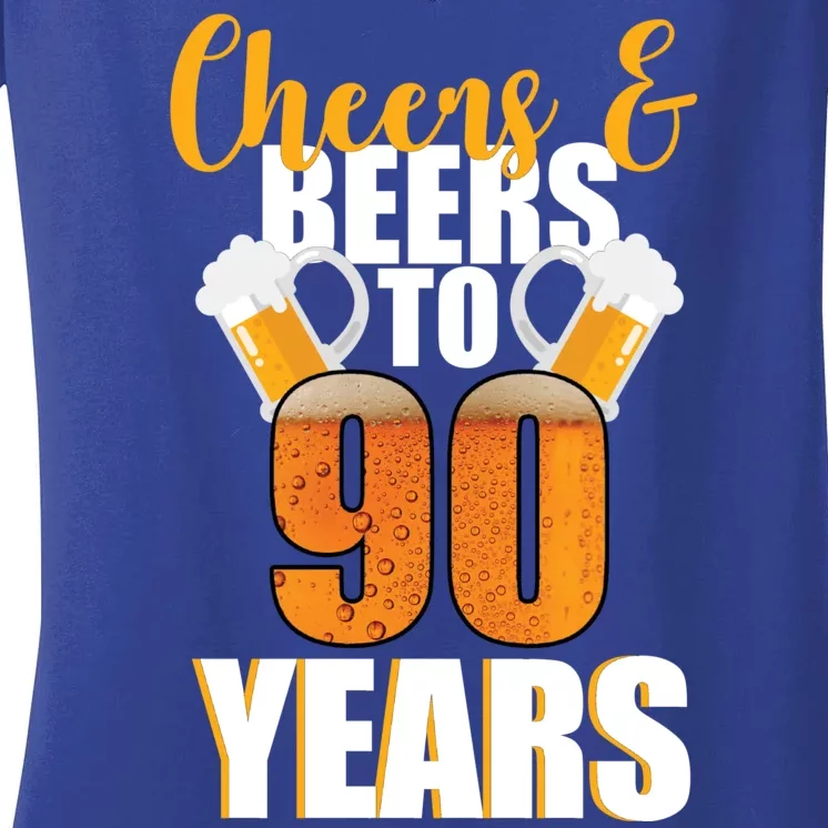 90th Birthday Cheers & Beers To 90 Years Women's V-Neck T-Shirt