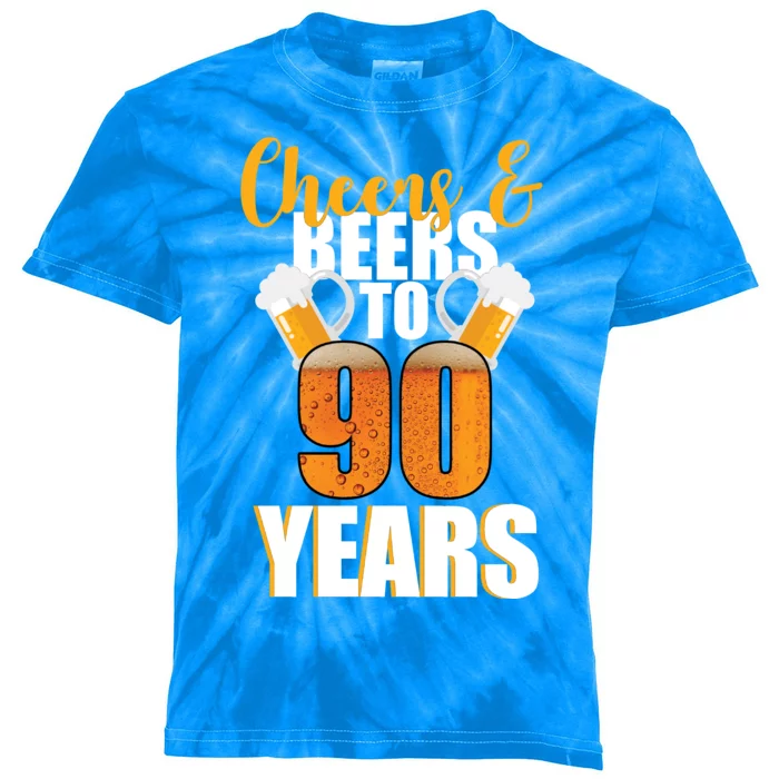 90th Birthday Cheers & Beers To 90 Years Kids Tie-Dye T-Shirt