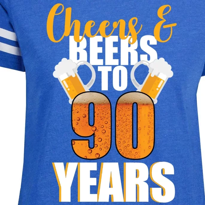 90th Birthday Cheers & Beers To 90 Years Enza Ladies Jersey Football T-Shirt