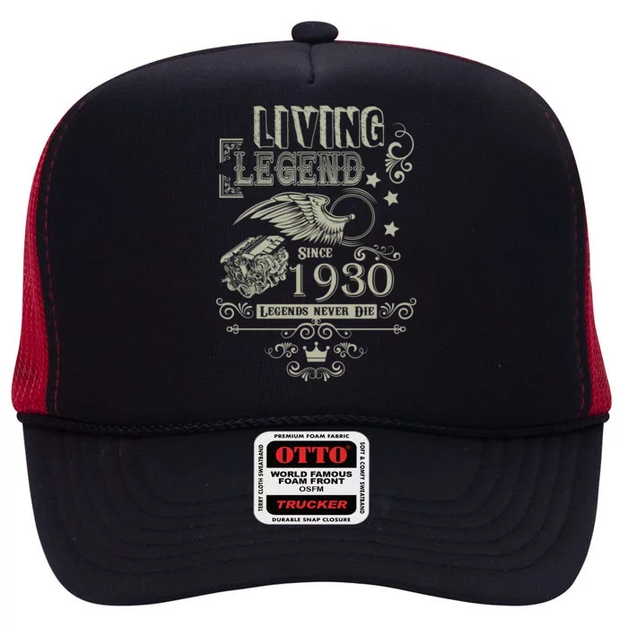 90th Birthday Legend Since 1930 High Crown Mesh Trucker Hat