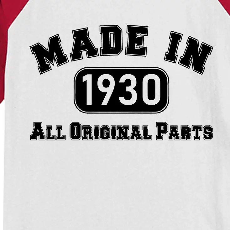 90th Birthday Made In 1930 All Original Parts Kids Colorblock Raglan Jersey