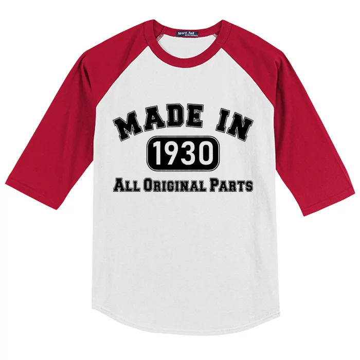 90th Birthday Made In 1930 All Original Parts Kids Colorblock Raglan Jersey