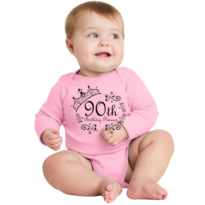 90th Birthday Princess Baby Long Sleeve Bodysuit