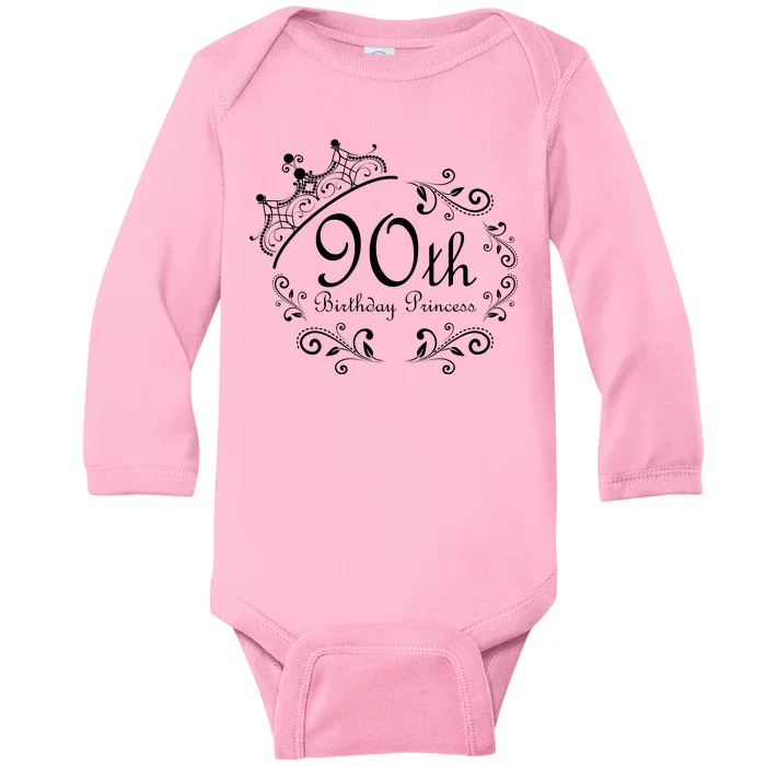 90th Birthday Princess Baby Long Sleeve Bodysuit