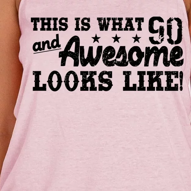 90th Birthday This Is What Awesome Looks Like Women's Knotted Racerback Tank