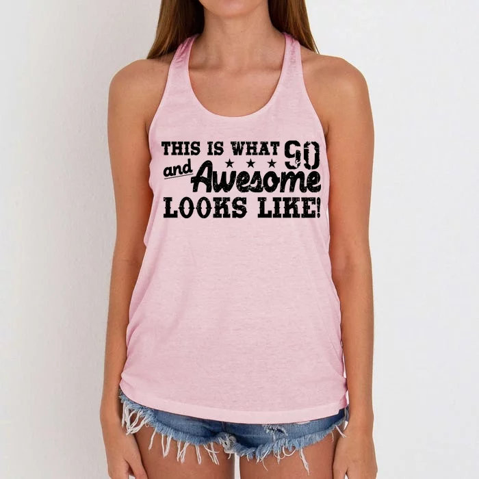 90th Birthday This Is What Awesome Looks Like Women's Knotted Racerback Tank