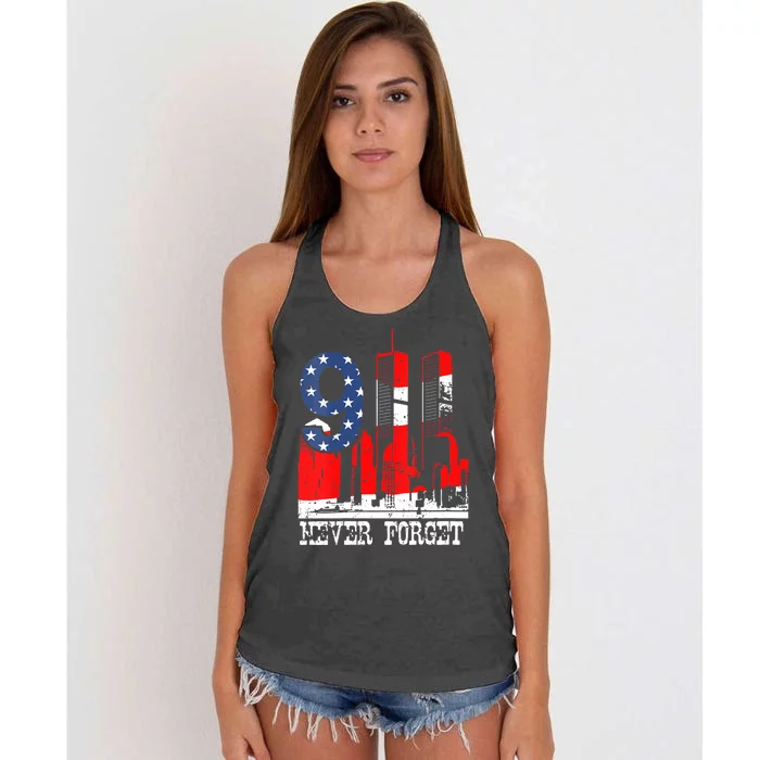 9/ 11 Never Forget Patriot Day Women's Knotted Racerback Tank