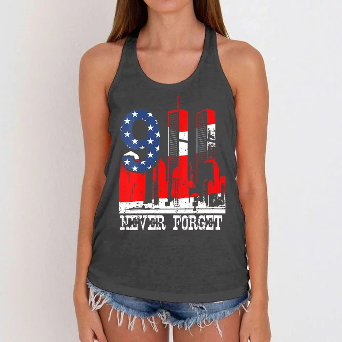 9/ 11 Never Forget Patriot Day Women's Knotted Racerback Tank