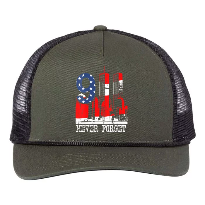 9/ 11 Never Forget Patriot Day Retro Rope Trucker Hat Cap