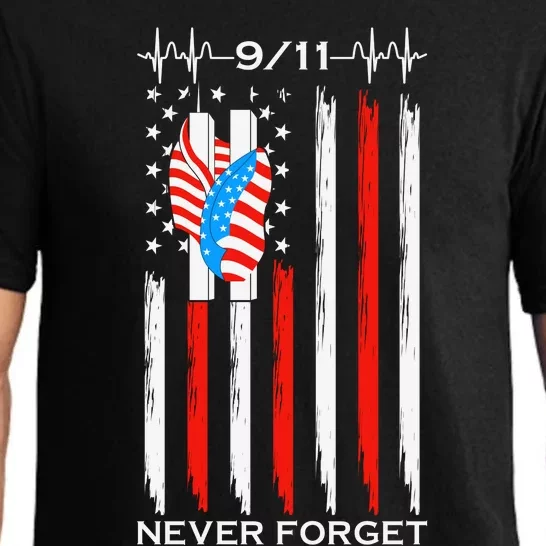 9 11 Never Forget, 9 11 Memorial Twin Tower Heartbeat, USA Flag Graphic Pajama Set