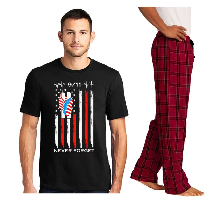 9 11 Never Forget, 9 11 Memorial Twin Tower Heartbeat, USA Flag Graphic Pajama Set