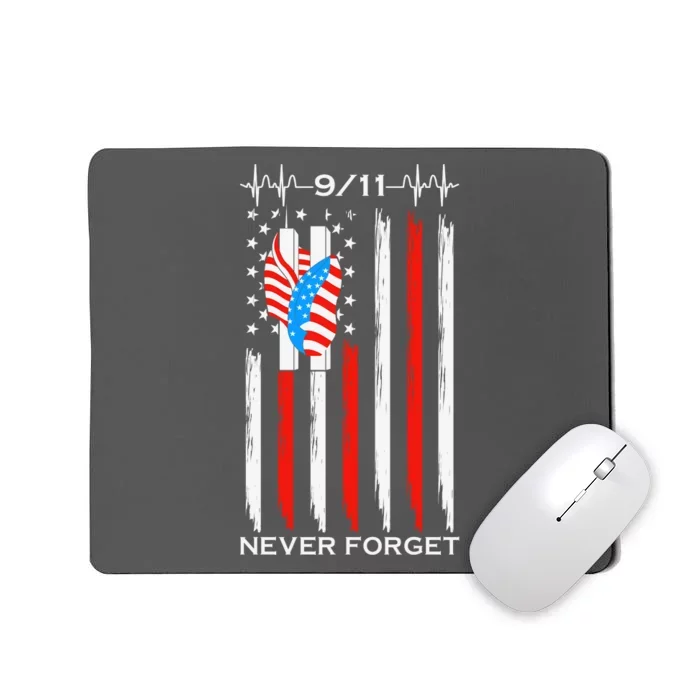 9 11 Never Forget, 9 11 Memorial Twin Tower Heartbeat, USA Flag Graphic Mousepad