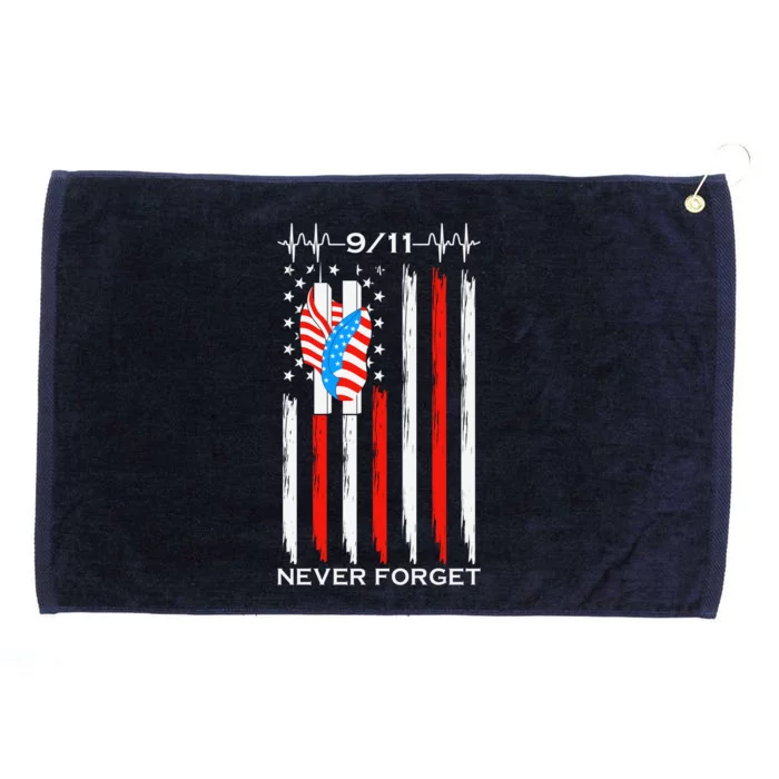 9 11 Never Forget, 9 11 Memorial Twin Tower Heartbeat, USA Flag Graphic Grommeted Golf Towel