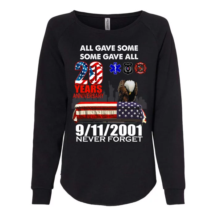 9/11/2001 20th Anniversary Never Forget Womens California Wash Sweatshirt