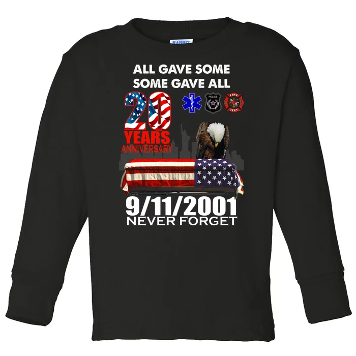 9/11/2001 20th Anniversary Never Forget Toddler Long Sleeve Shirt