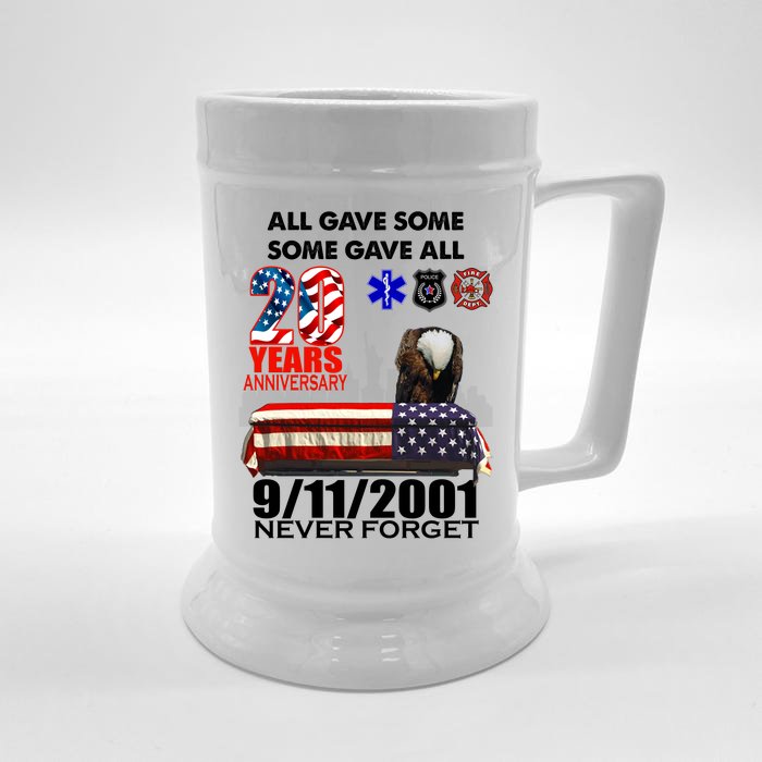 9/11/2001 20th Anniversary Never Forget Front & Back Beer Stein